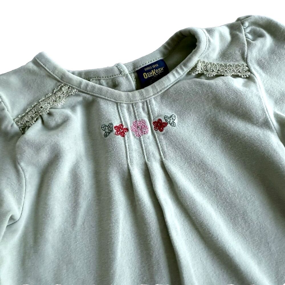 Vintage Y2K Oshkosh Embroidered Light Green Toddler Girls 24M Long Sleeve Shirt